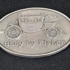Body by Fisher Belt Buckle Pewter 3.5×2.25in Vintage Coach Car Engraved