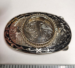 Vtg NOS Silver Dollar Coin Gem Stone Holder Bezel Belt Buckle Black Inlay Empty