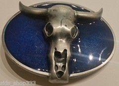 ✖ WESTERN Skull Cowboy Rodeo Style ✖ Belt Buckle Buck ✖ blue antique silver