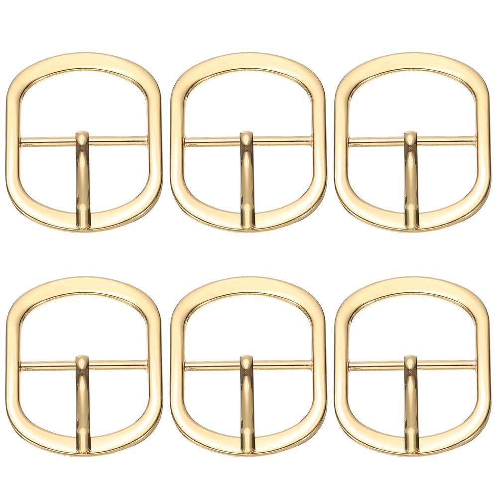 6 Pcs 1.5&Prime; Single Prong Buckles Oval Center Bar Buckles, Gold Tone
