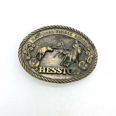 Vintage 1980 Hesston National Finals Rodeo Belt Buckle NFR Steer Wrestling Brass