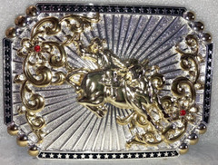 Western BULL Riding Gold & Silver Engraved Cowboy Belt Buckle HEBILLA VAQUERA NW