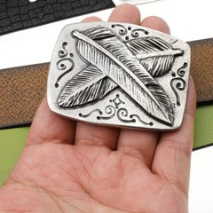 Metal Feather Print Belt Buckle, Vintage Western Style