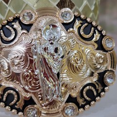 Saint jude San Judas Western belt Buckle Rose Tone Silver Heavy Zinc Alloy Oval