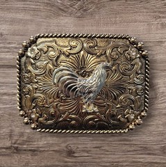 Cowboy Belt Buckle For Man – Rooster 4 1/4&Prime;x3 1/8&Prime; Gold Copper Tone/Silver
