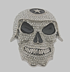 Skull Belt Buckles Men Women Rhinestones Vintage Star Silver Metal Pirate Horn