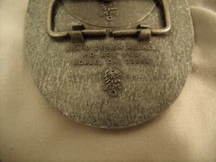 Vintage High Relief Oklahoma Sheplers Logo Cattle Drive One Piece Belt Buckle By