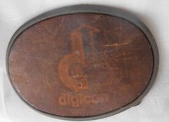 El Cid Brass Belt Buckle with Embossed Leather digicon Logo 3 1/4&Prime; W x 2 3/8&Prime; H