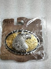 Flashy 2 tone western scroll Patriotic 3-D Eagle Head metal belt Buckle, new!