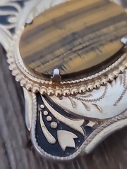 Vintage Brown Tiger Eye Country Western Mens Cowboy Belt Buckle 3&Prime; Gold Tone VGC