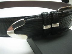 STERLING SILVER 925 BUCKLE TWO LOOP AND TIP SET & GENUINE LIZARD 1.5&Prime; BELT U.S.A