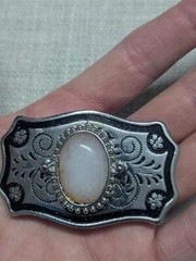 vintage GEMSTONE pink QUARTZ belt buckle WESTERN handcrafted cowboy