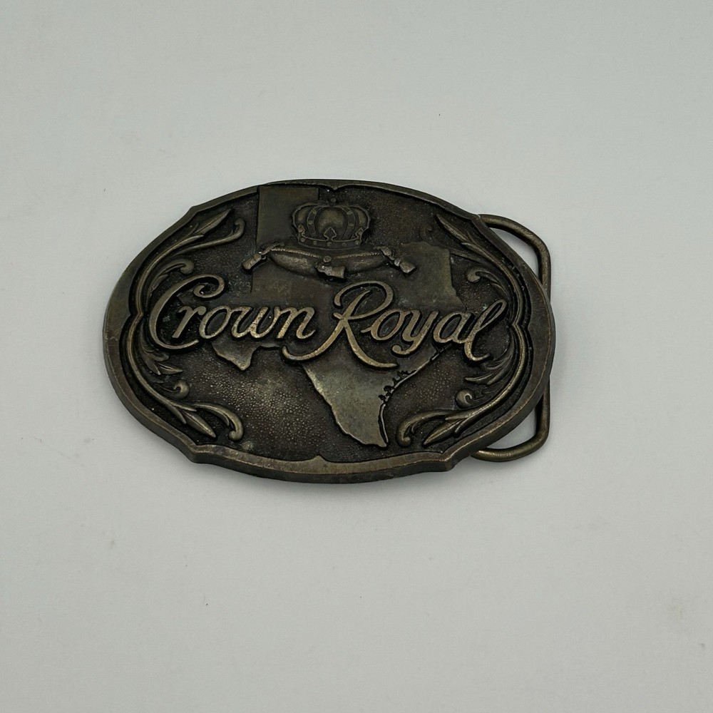 Vintage Men’s Bronze Crown Royal Liquor Belt Buckle Smoke Free Western Wear