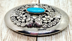 Silvertone Metal Western Style Belt Buckle Faux Turquoise Fits 1 1/2&Prime; Belts