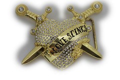 Men / Women Big Gold Metal Belt Buckle Heart Bling Silver Rhinestone Love Stinks