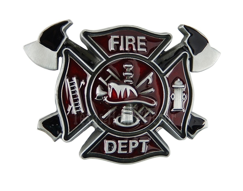 Firefighter Men&rsquo;s Belt Buckle Silver Tone Fits 1.5&Prime; Belts Red Black Enamel