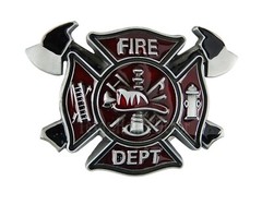 Firefighter Men&rsquo;s Belt Buckle Silver Tone Fits 1.5&Prime; Belts Red Black Enamel