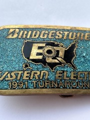 VTG Bridgestone DynaBuckle Eastern Electric 1991 Turnaround Brass Belt Buckle