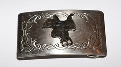 Vintage Western Saddle 3 Dimensional on Floral Silver Tone Belt Buckle USA