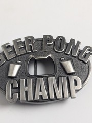 Beer Pong Champ Belt Buckle with Built-in Bottle Opener – Kalan – Pewter Tone