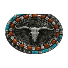 Men Silver Metal Buckle Western Fashion Bull Long Horn Texas Cow Rodeo Statement