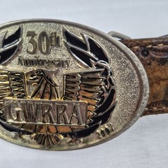 GWRRA 30th Eagle Biker Belt Buckle w/ Handmade Leather Belt USA Made Gold Wing