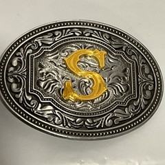 Belt Buckle Monogrammed Gold Colored “S” On A Pewter Colored Buckle 3×4