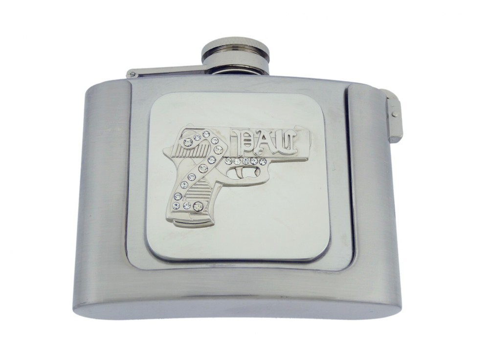 Flask Belt Buckle Gothic Tribal Chrome Western Silver Halloween Tattoo Topac Gun