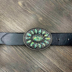 YOQUCOL Vintage Western Cowboy Native American Stone Belt Buckle for Men Black T