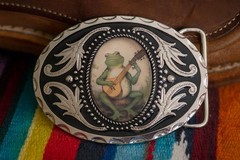 Banjo Frog Belt Buckle Handmade Silver Western Style Fits 1.5 Belt Strap