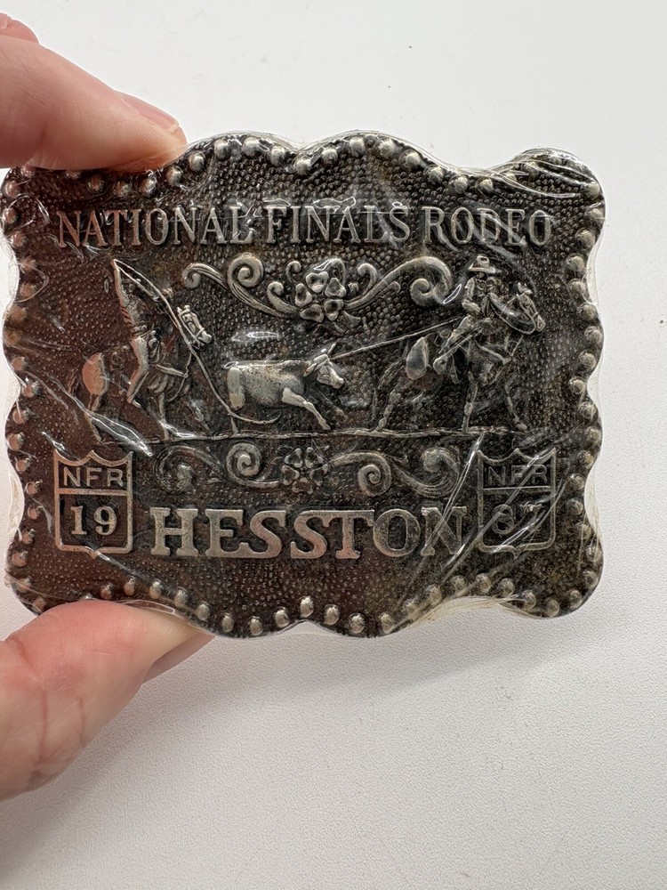 NFR Hesston 1987 Metal Belt Buckle New Sealed Award Design Medals