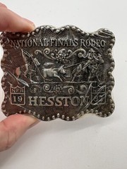 NFR Hesston 1987 Metal Belt Buckle New Sealed Award Design Medals