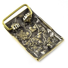 Brass belt buckle Guardians, Military, Cossack and Lion, Ukrainian belt buckle