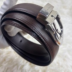 Louis Vuitton Epi Saint-Cloud Classic Belt Brown Men&rsquo;s Silver Buckle