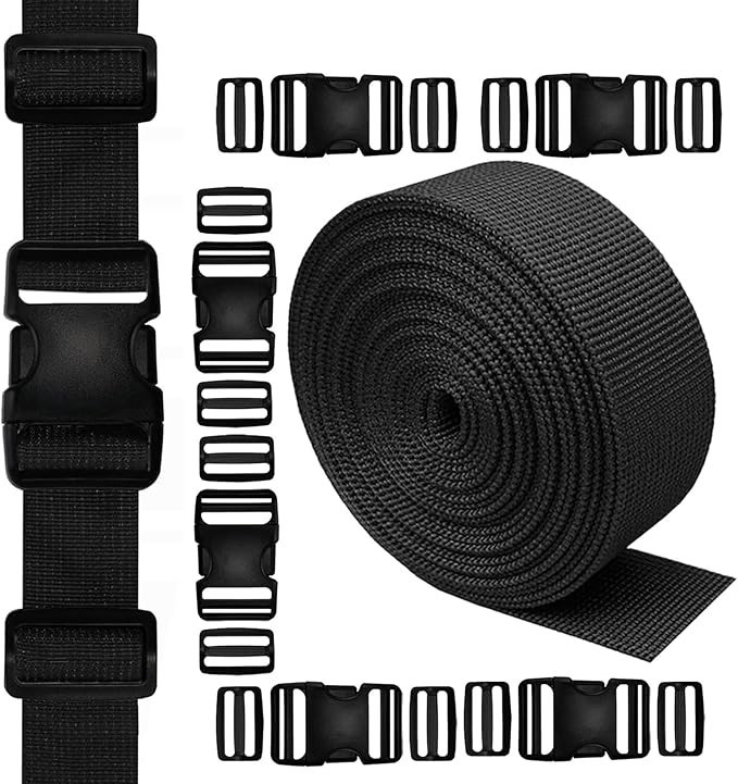 2&Prime; Heavy-Duty Buckle & Straps Set: 6-Pack Side Release Plastic Buckles+11 Yards