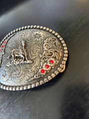 Vintage Collectible Horse Rhinestones Flowers Silver Tone Metal Belt Buckle