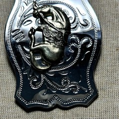 Western Horse Belt Buckle Silver Tone Engraved Cowboy Rodeo 1.5” Strap