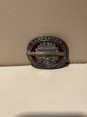 1991 Vintage Pewter Belt Buckle Carpenter Woodwork Saw Blade Pattern