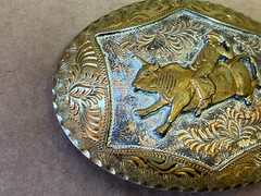 Vtg GERMAN SILVER Rodeo WESTERN Horse BELT BUCKLE Sterling Silver Plate GoldTone