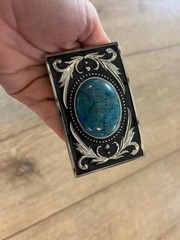 Large Blue Stone Western Belt Buckle Silver Cowboy Concho Turquoise 1.5&Prime; Strap