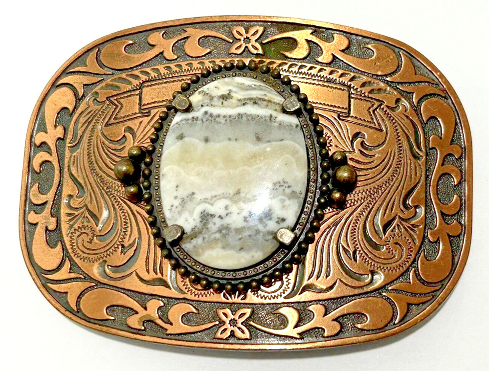 Agate Gemstone Bronze Western Style Belt Buckle, Pre-Owned