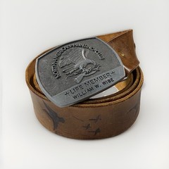 North American Hunting Club Life Member Belt Buckle With Leather Hunt Theme 38”