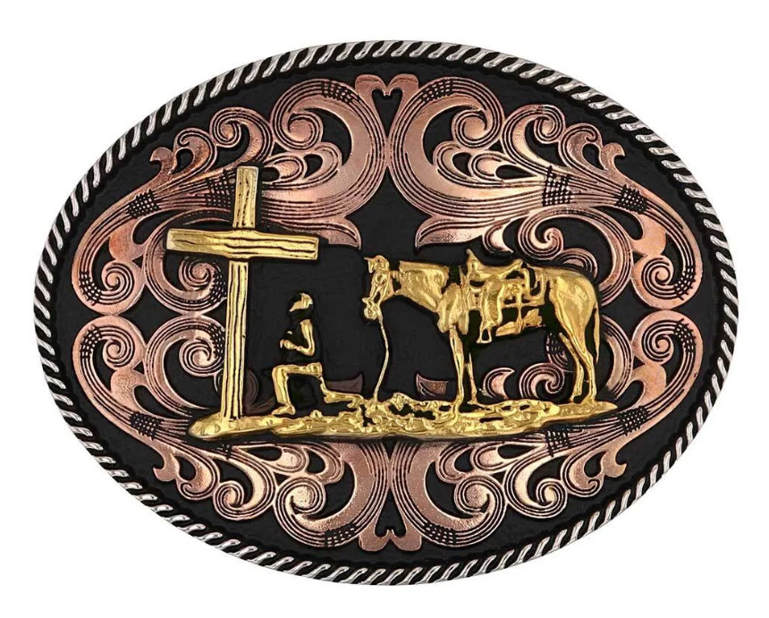 Montana Silversmiths Attitude Praying Christian Cowboy Western Oval Belt Buckle