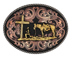 Montana Silversmiths Attitude Praying Christian Cowboy Western Oval Belt Buckle