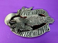 LIVE to RIDE, RIDE to LIVE Patriotic Eagle USA Motorcycle Bikers Belt Buckle