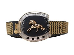 Belt Buckle Golden Horse Sliver,Gold,Black,Metal Rodeo Western