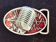 Retro Music Elvis Style Microphone Red Enameled Musician Ribbon Mic Belt Buckle