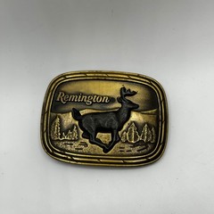 Vintage 1979 Remington Sid Bell Running Deer Brass Belt Buckle Hunting Wildlife