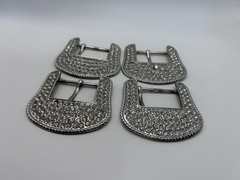 Shiny Rhinestone Western Belt Buckles Silver Metal 1.5 In Lot Of 4