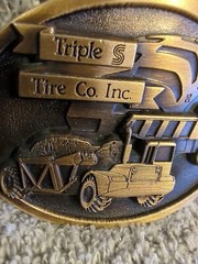 Triple S Advertising Belt Buckle Brass Tone Metal Excavating Equip NOS Spec Cast